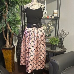 Her Destiny Pink A-Line Midi Skirt with Black Bow Pattern Size L